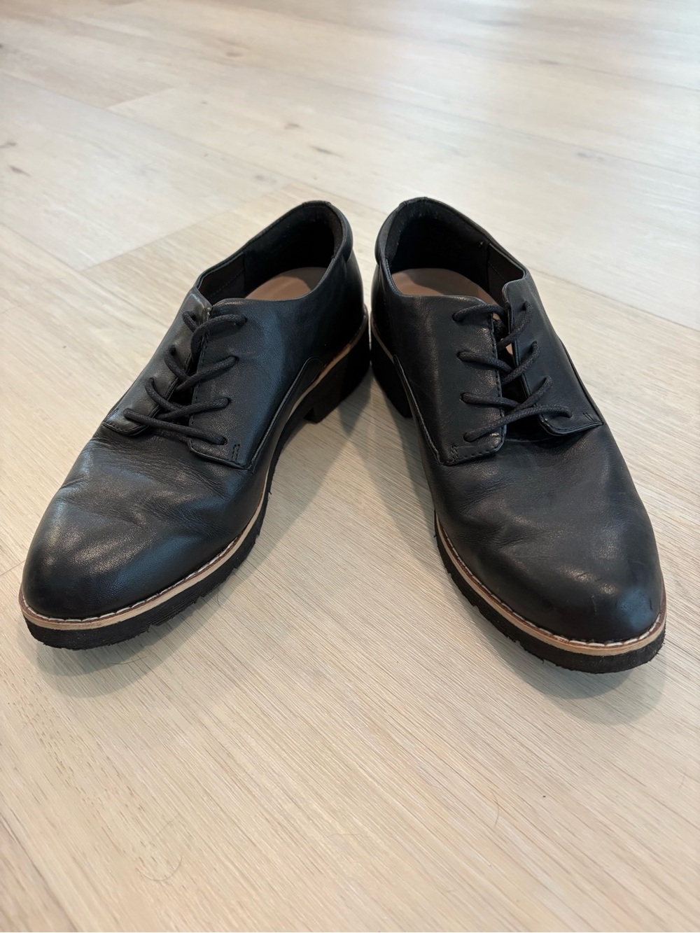 Aldo Black Leather Lace-Up Flats with Contrast Welt